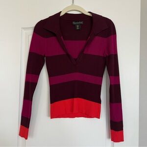 House of Harlow 1960 Striped V-Neck Sweater Red Purple Orange Size M Funky Retro